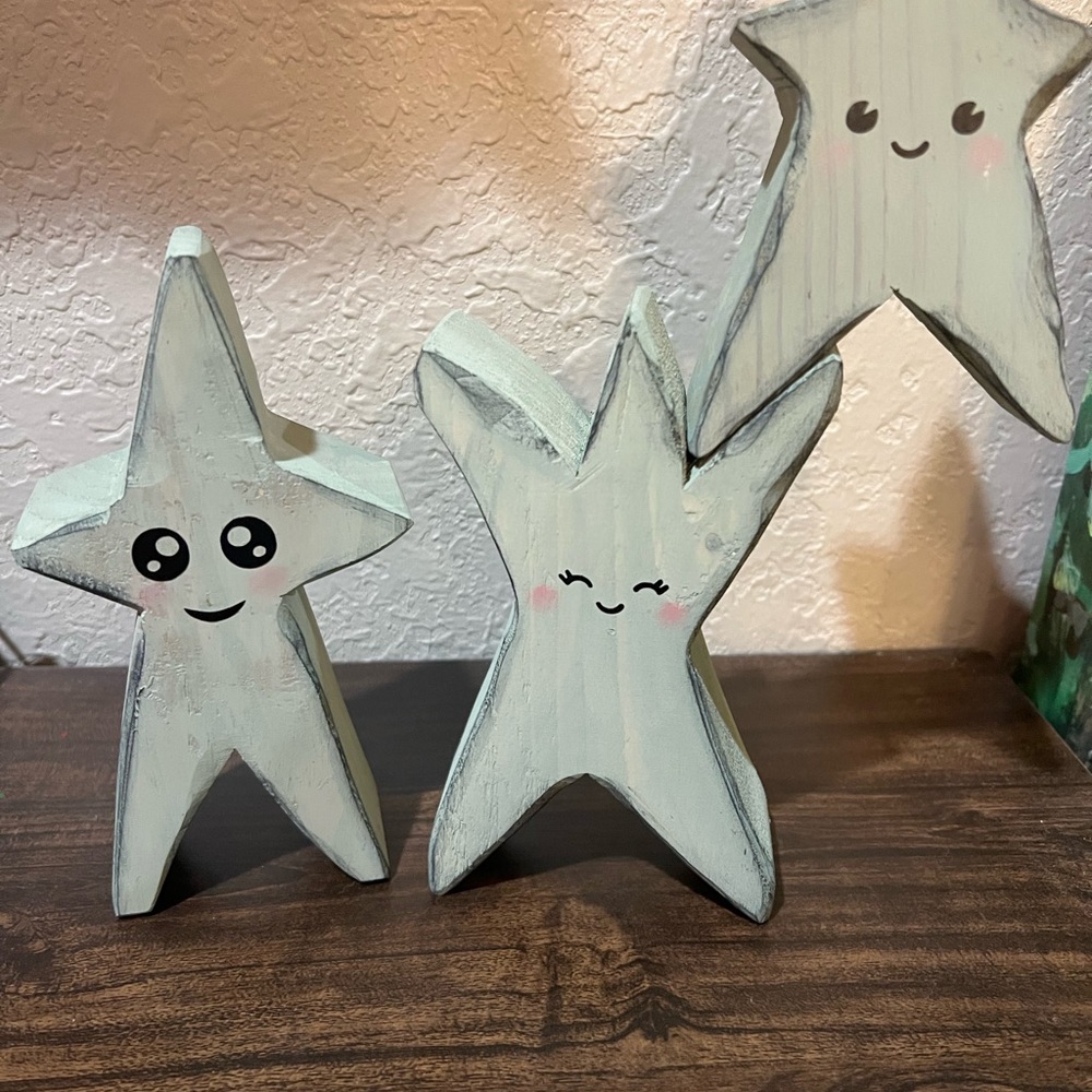 Charming Star-Shaped Wooden Decor Set - Gray